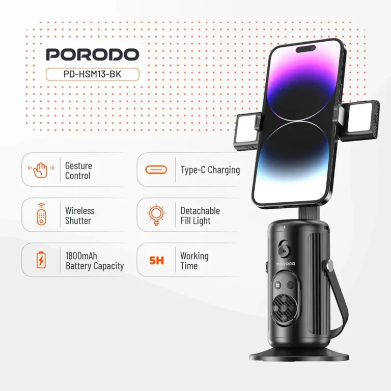 تصویر پایه هوشمند موبایل پرودو Porodo Face Tracking Smart Mount PD-HSM13 سایت حامی تک